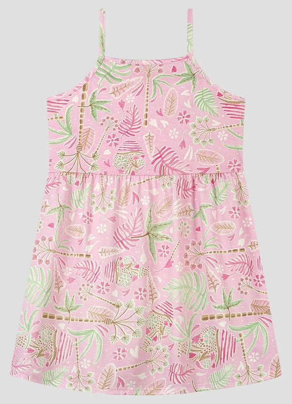 Vestido Infantil Meia Malha Estampada Rosa